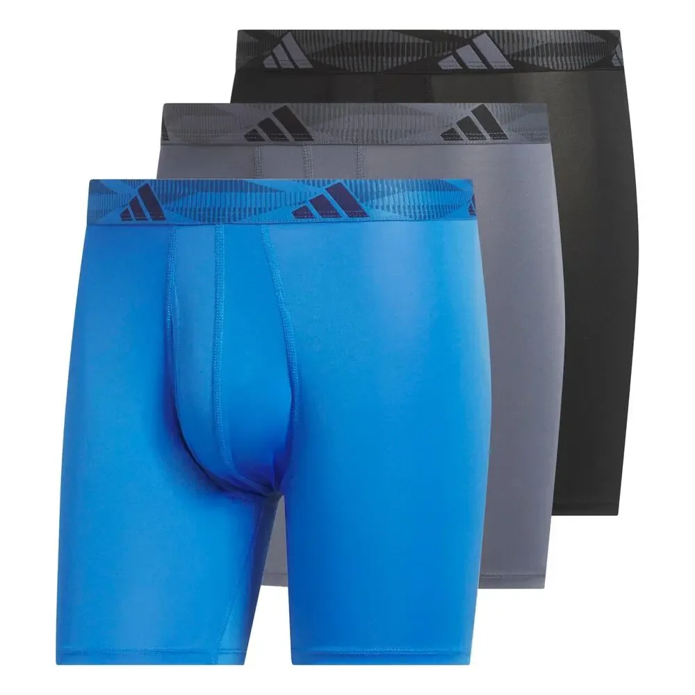 NWT adidas Men's Boxer Briefs (3-Pack)  -Wicking Underwear, Blue/ Grey/Black, XL